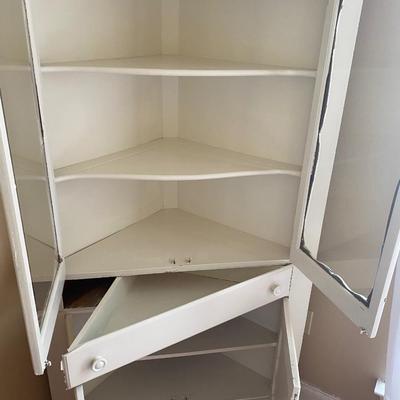Vintage all wood white corner cupboard