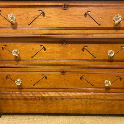 Victorian Eastlake maple three drawer chest of drawers