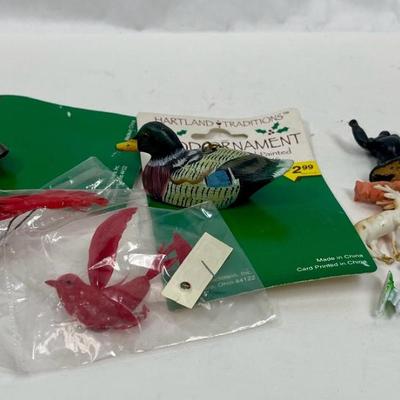 Lot of Miniature Animal Figures - Duck Ornaments, Feather Birds, Plastic Animals