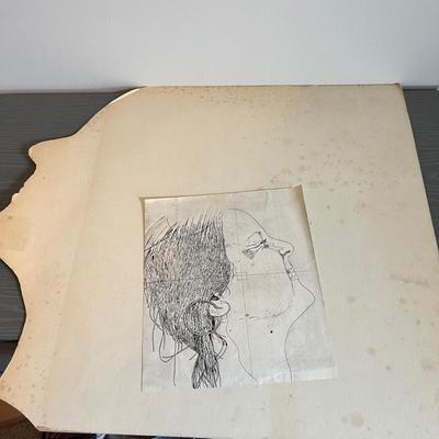 Original Vintage Pen Ink Drawing on Board Art