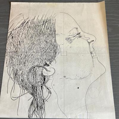 Original Vintage Pen Ink Drawing on Board Art