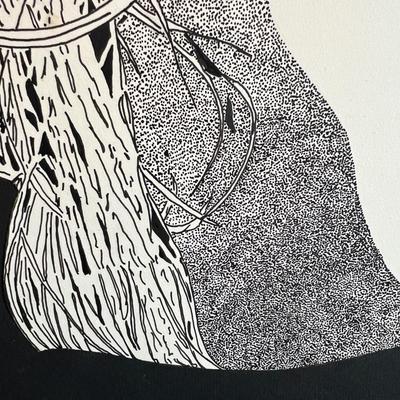 Original Vintage Pen Ink Drawing on Board Art