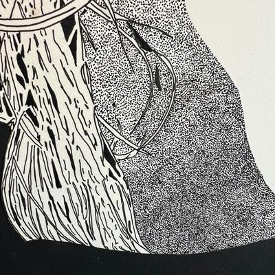 Original Vintage Pen Ink Drawing on Board Art