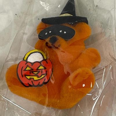 Miniature Mini Flocked Orange Bear in Halloween costume