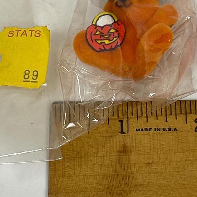 Miniature Mini Flocked Orange Bear in Halloween costume