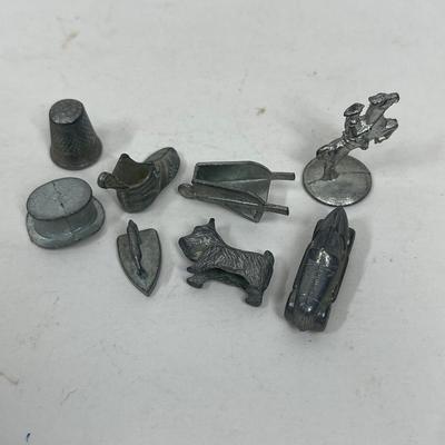 Lot of 8 pieces for Monopoly Board Games - thimble, hat, iron, shoe, dog, cowboy, car, wheelbarrow