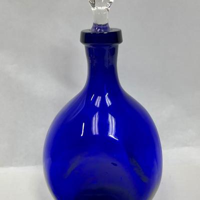 Blenko Cobalt Blue Pinched Decanter with Clear Crystal Stopper