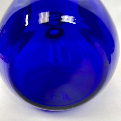 Blenko Cobalt Blue Pinched Decanter with Clear Crystal Stopper