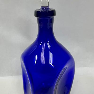 Blenko Cobalt Blue Pinched Decanter with Clear Crystal Stopper
