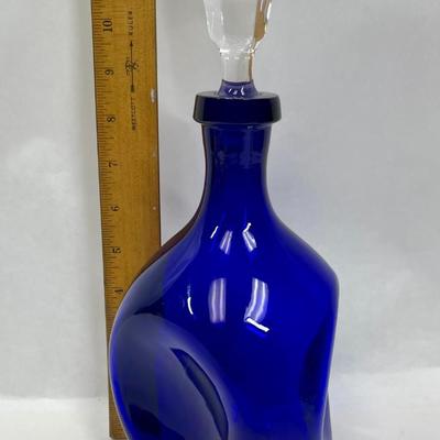 Blenko Cobalt Blue Pinched Decanter with Clear Crystal Stopper
