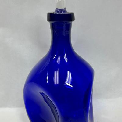 Blenko Cobalt Blue Pinched Decanter with Clear Crystal Stopper