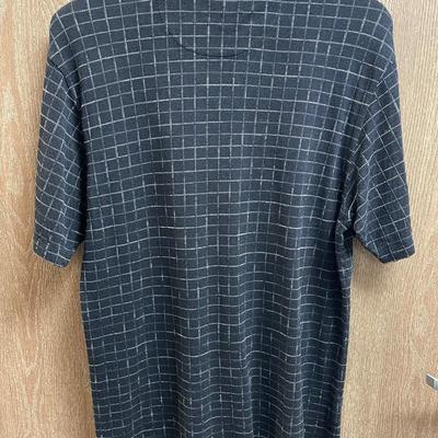 Tommy Bahama Polo Shirt Black with White Crosshatching pattern size L large