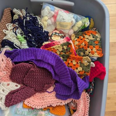 Bin Full Of Knitting Projects & Yarn