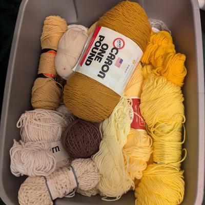 Bin Full Of Yarn Off White, Yellow, and Brown