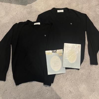 Vintage Christian Dior Lot - 2 Men’s Sweaters, 2 Pantyhose