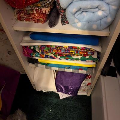 Closet Of Crafting Supplies Mostly Fabric Wood Shelves Included