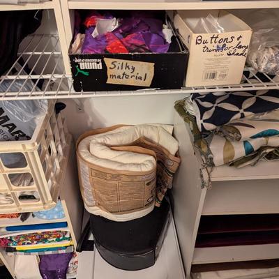 Closet Of Crafting Supplies Mostly Fabric Wood Shelves Included