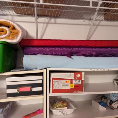 Closet Of Crafting Supplies Mostly Fabric Wood Shelves Included