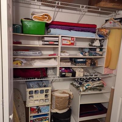 Closet Of Crafting Supplies Mostly Fabric Wood Shelves Included