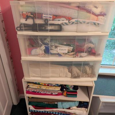 Crafting Supplies Fabric & Ribbons Bins & Shelf Included