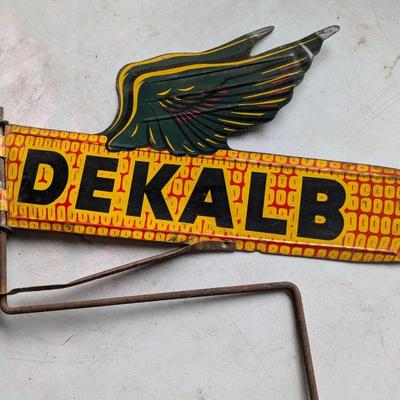 Rare Vtg Metal Dekalb Flying Ear Spinner Wind Vane Sign DOUBLE SIDED FARM SEED FEED