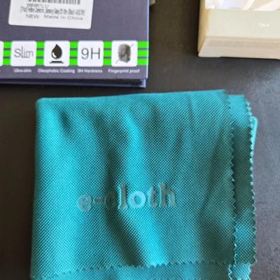 Electronics Cloth, Wireless Earbuds, and Tempured Glass Phone Camera Covers