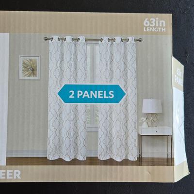 New 2 Panel White with Gold Thread Design Curtains