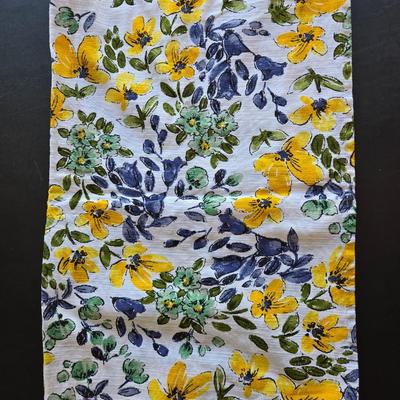 Yellow, Blue, and White Floral Shower Curtain with Curtain Rings
