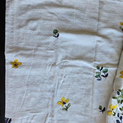 Yellow, Blue, and White Floral Shower Curtain with Curtain Rings