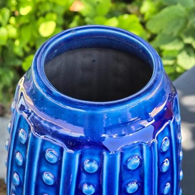 Blue Hobnail Ceramic Vase