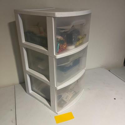 Lots of Sewing Supplies in White Organizer of 3 Drawers