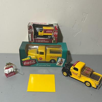 1956 Replica Coca Cola die-cast metal bank 1930 Replica Coca Cola Truck, Coca Cola Delivery Truck & 1997 baby's First Christmas...