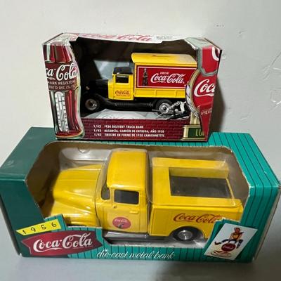 1956 Replica Coca Cola die-cast metal bank 1930 Replica Coca Cola Truck, Coca Cola Delivery Truck & 1997 baby's First Christmas...