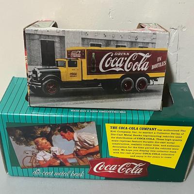 1956 Replica Coca Cola die-cast metal bank 1930 Replica Coca Cola Truck, Coca Cola Delivery Truck & 1997 baby's First Christmas...