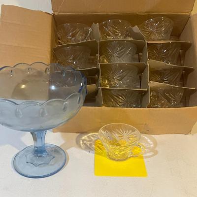 Blue Vase & 12 Piece Glass Cups