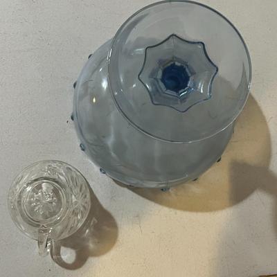 Blue Vase & 12 Piece Glass Cups