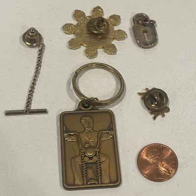 Various Pins, Buttons, Charms And Keychains