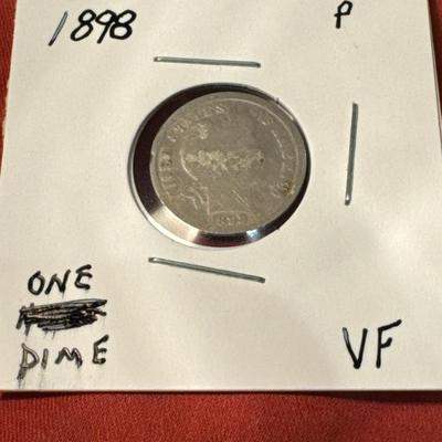1898 ONE DIME VF US COIN SILVER C127