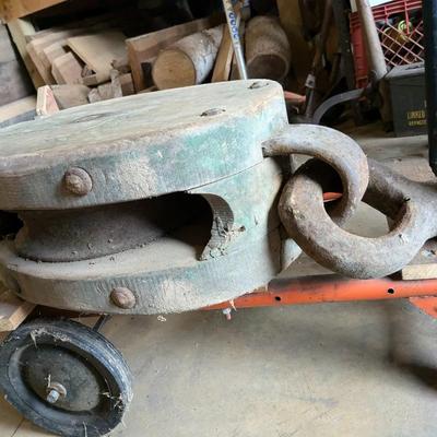 Massive Iron and Wood Block and Tackle Pulley