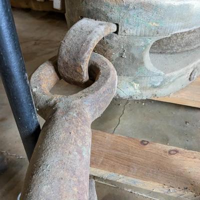 Massive Iron and Wood Block and Tackle Pulley