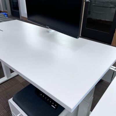 POPPIN Series L Adjustable Height Desk Top, White 