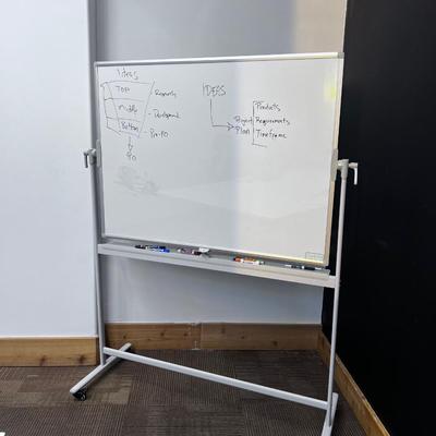 White Board Double Sided on Stand with Rollers 