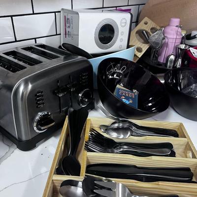 All Manner of Kitchen Stuff: Utensils (2 sets), Toaster, Fruit Bowl 