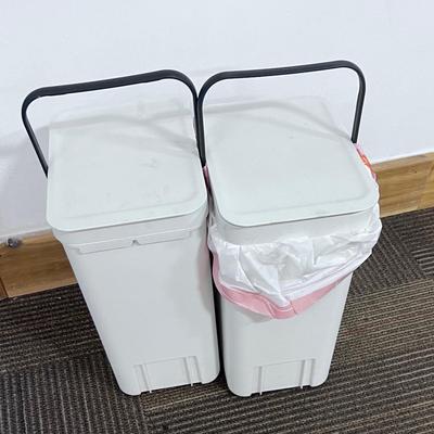 2 Small White Garbage Cans 