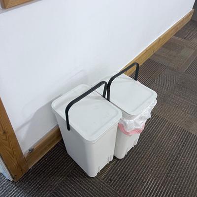 2 Small White Garbage Cans 