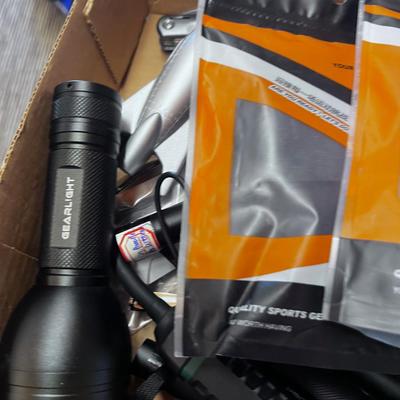 Box Top of Flash lights and tools