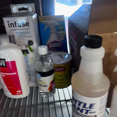 2 Shelves of Cleaning Products lots of Dish soap and Dish washer Gel 