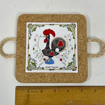 Rooster Chicken Ceramic Tile on Cork Trivet