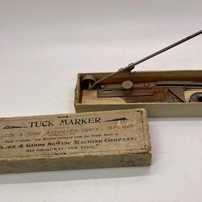 Antique Wilcox & Gibbs Sewing Machine Co. Attachment with box/tuck marker