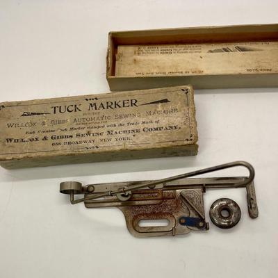 Antique Wilcox & Gibbs Sewing Machine Co. Attachment with box/tuck marker